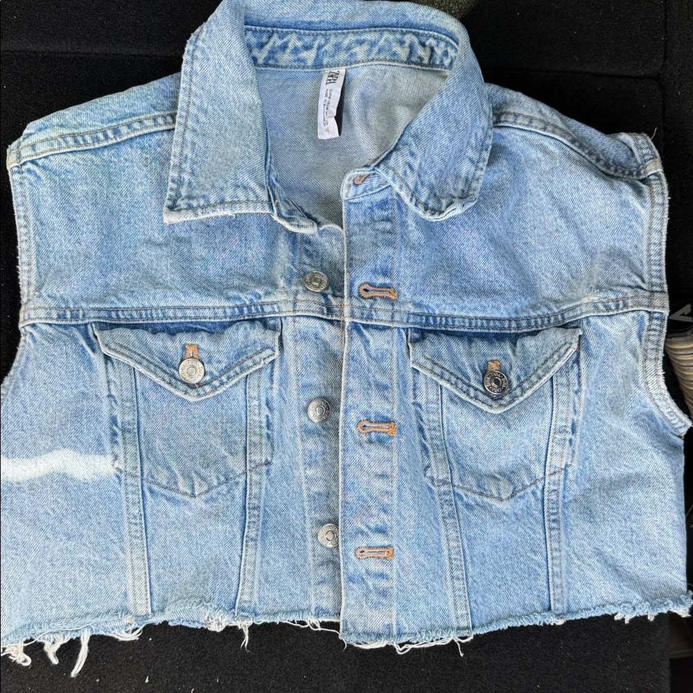Zara Light Blue Denim Cropped Vest